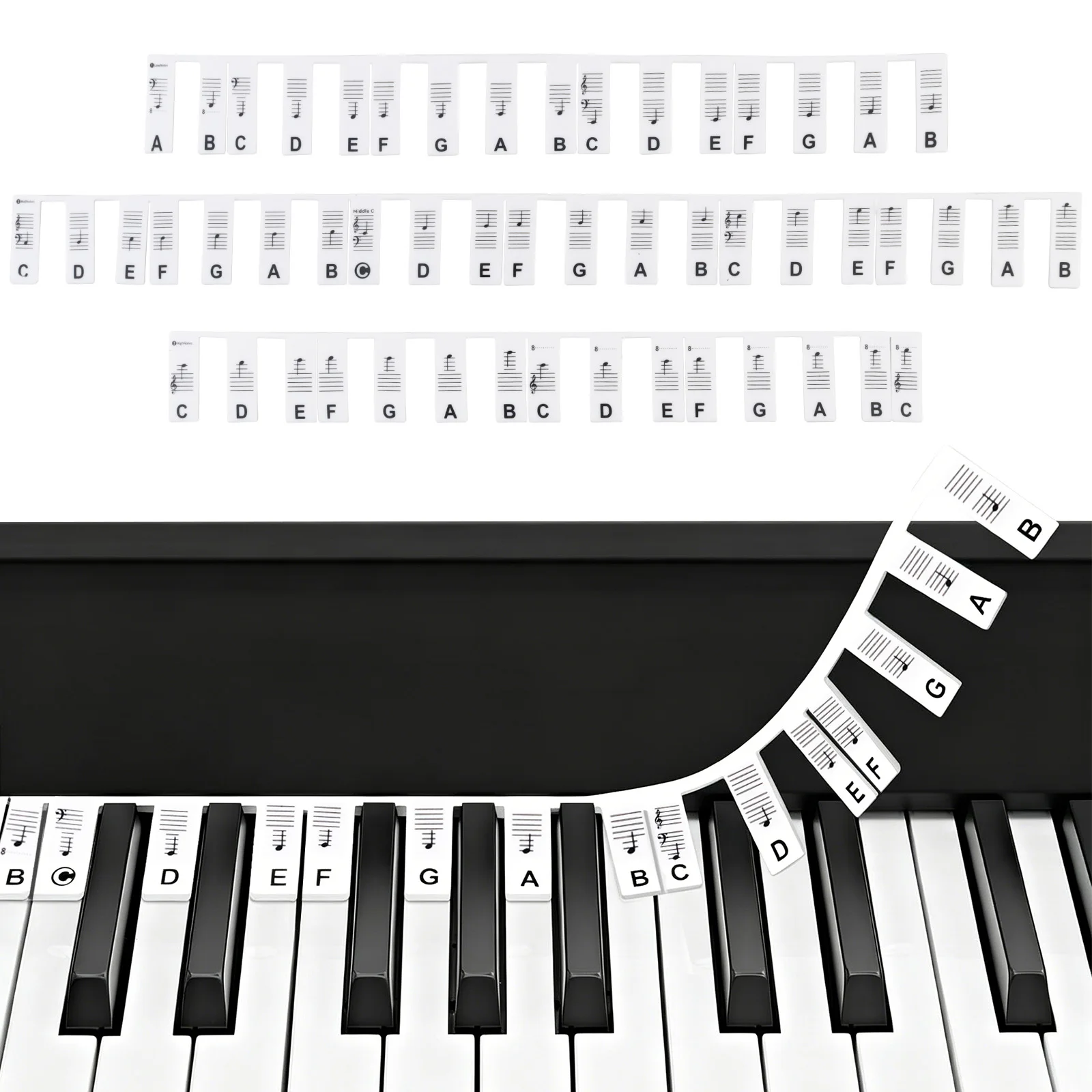 Bandes de silicone autocollantes pour marquer les notes de piano, type 61/88 touches, pour débutants/enfants, sans colle, autocollants d'entraînement