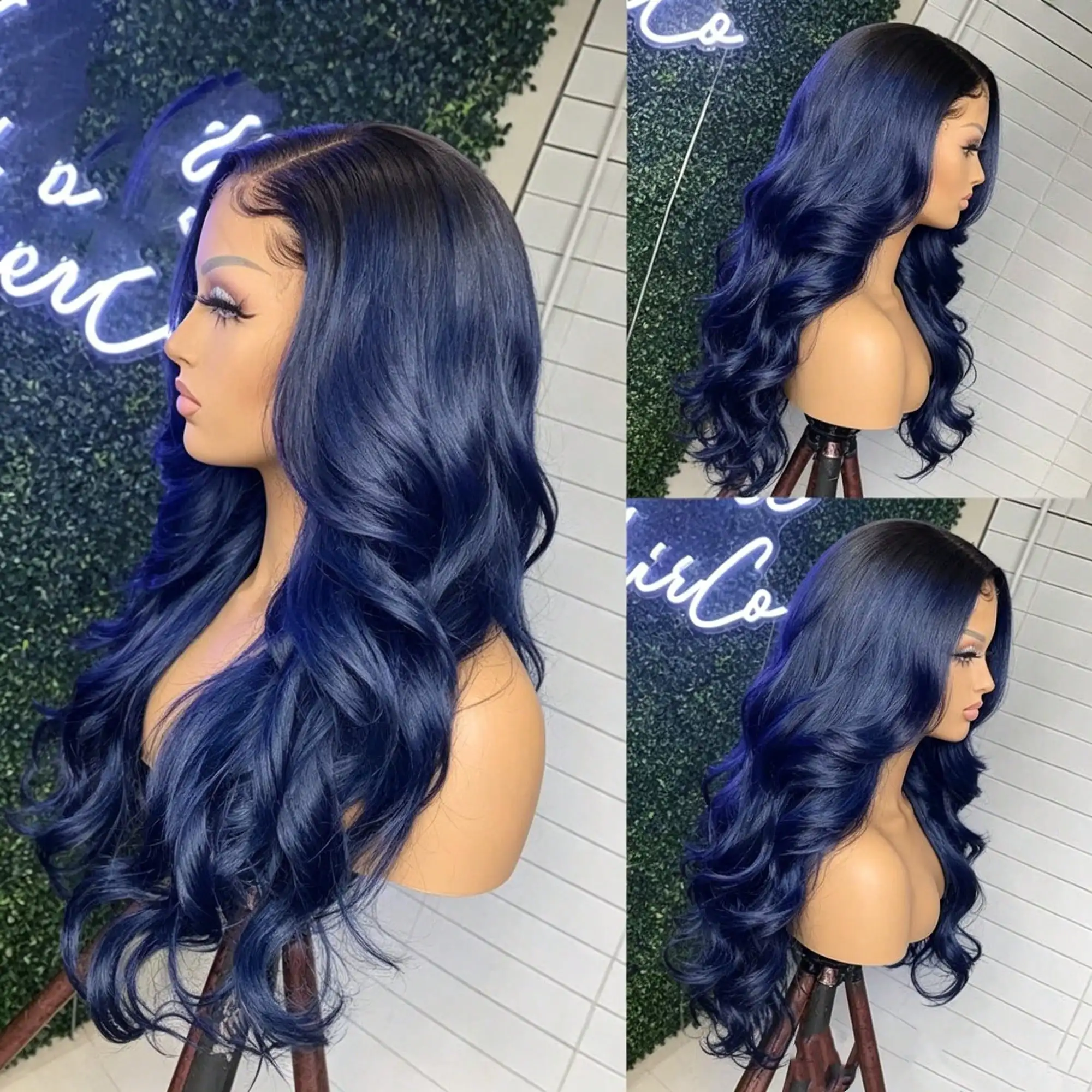 Ombre Blue Body Wave Wigs Human Hair 13x4 HD Transparent Lace Front Wigs Human Hair Water Wave Wig 150 Density Lace Front Wig Pre Plucked Glueless Wig With Baby Hair Blue Wigs Chinese Hair One Step Wear Ready To Go Daily Wear Beginner Friendly For Women