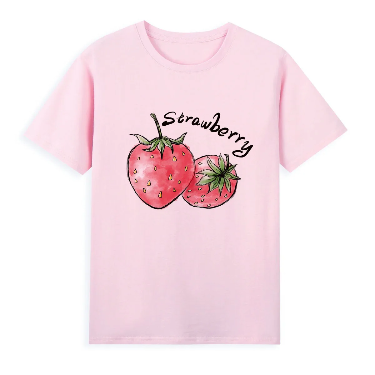 

Strawberry print T-shirt Casual lovely women's short-sleeved top tees Comfortable and breathable American street Tshirt A1-90