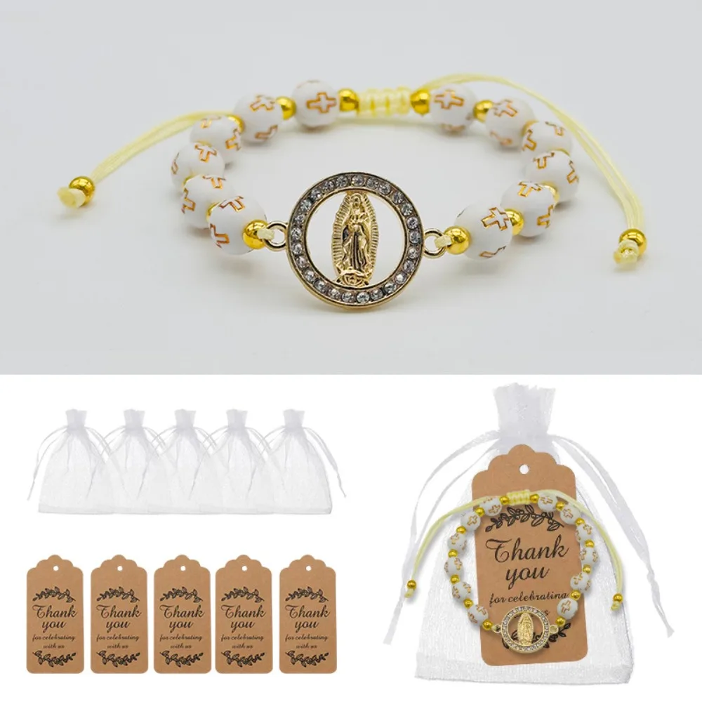 2/5/10 Conjuntos de Pulseras de Oración con Cruz Ovalada de la Virgen María, Ajustables, para Mujeres, Católicas, Recuerdos de Primera Comunión, Regalos para Invitados de Boda