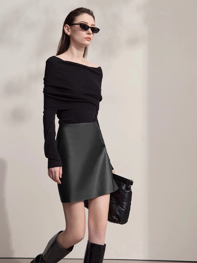 

AMII Mini Skirt 2025 Autumn New Modern Retro Clothing Ladies PU Leather Solid Versatile A-shaped Short Skirts For Woman 12543096