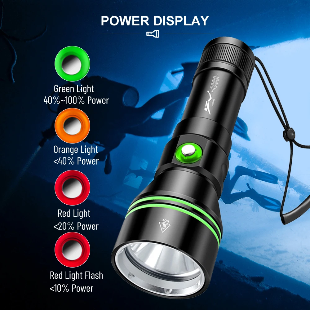 Asafee DV79 Professional Diving Flashlight Powerful Bright 2800LM Torch 200m Range 80m Underwater Waterproof Dive Scuba Lamp