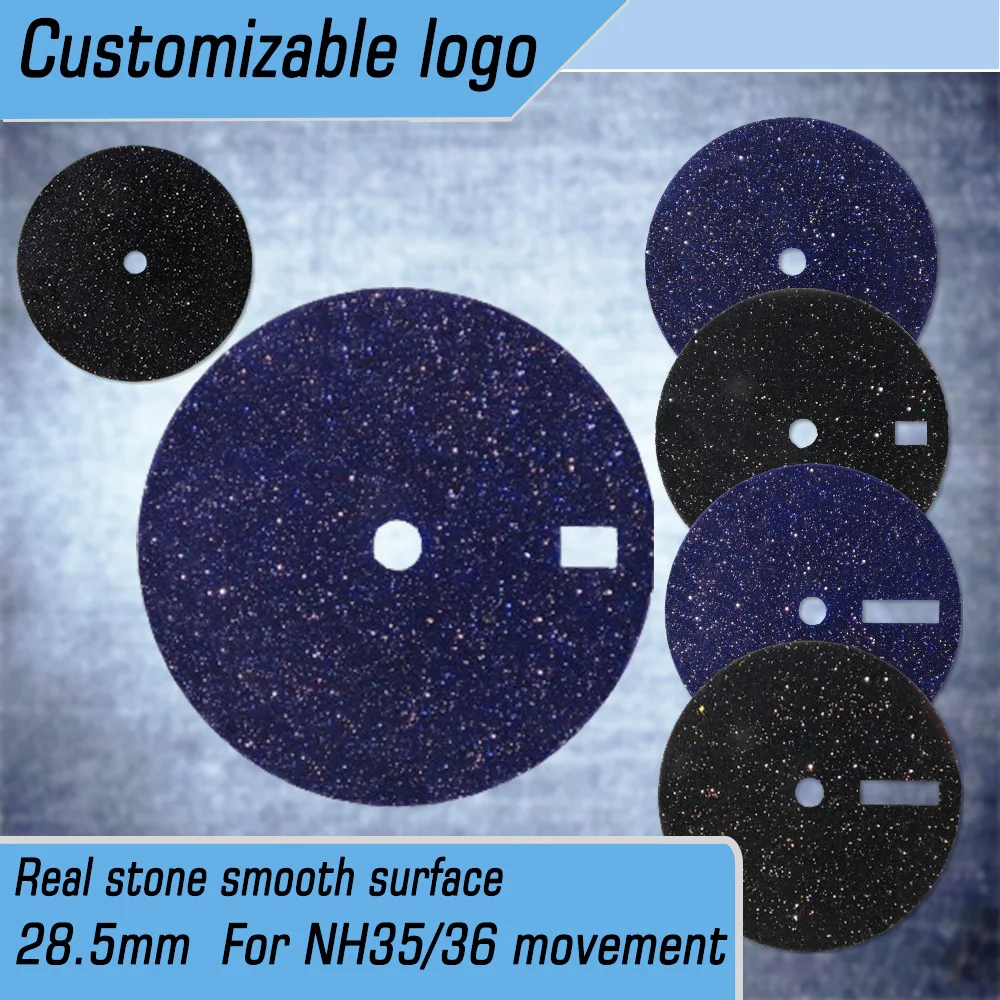 

28.5mm NH35 NH36 Starry Real Stone Smooth Dial Watch Face C3 Blue Luminous Fits NH35 NH36 Movement Watch Accessories Custom logo