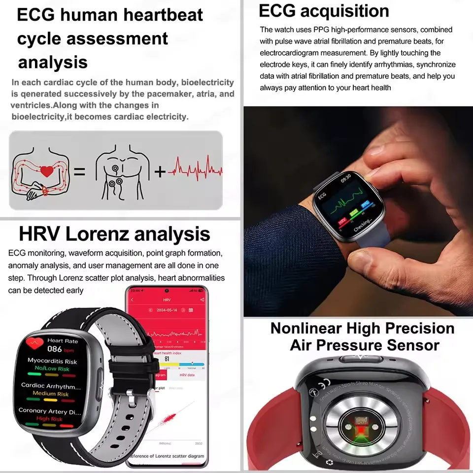 2025 Neue EKG + HRV Harnsäure Nicht-invasive Blutzucker Smart Watch Männer Herzfrequenz Blutdruck Bluetooth Anruf Gesundheit Smartwatch