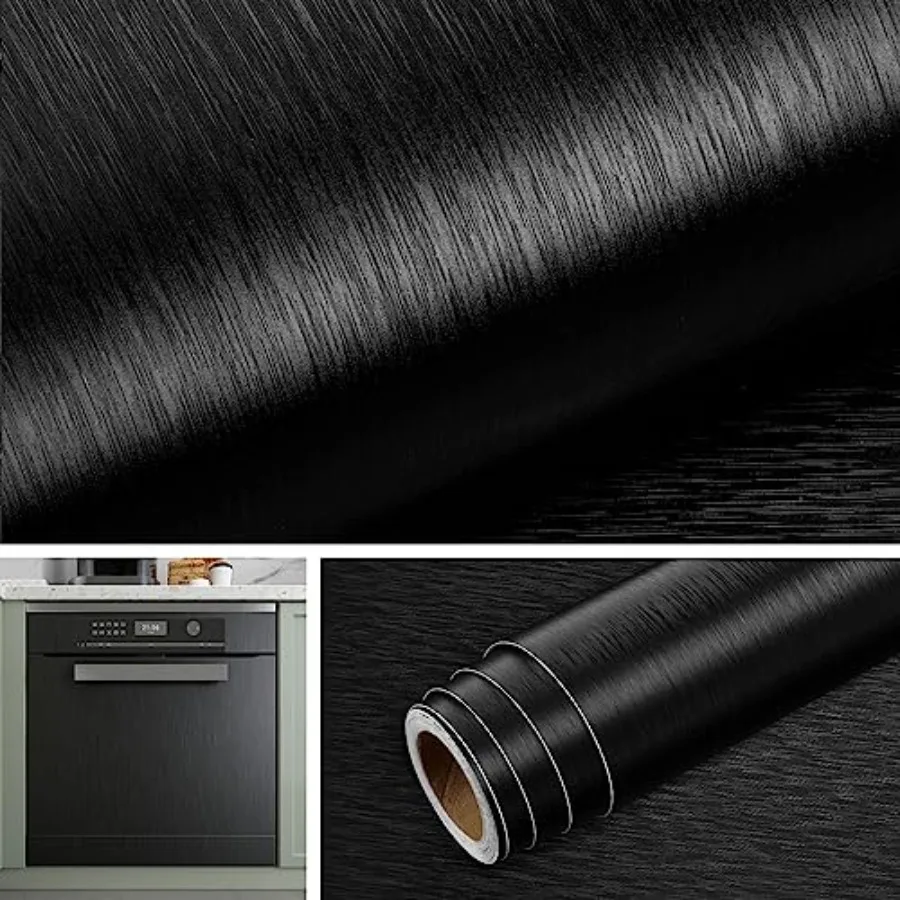Brushed Black Peel and Stick Wallpaper Staless Steel Contact Paper for Appliances Dishwasher Refrigerator Door Covers Fridge Vy