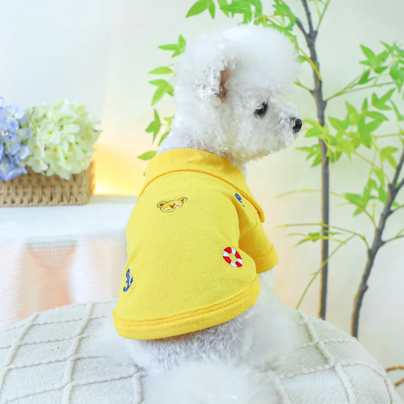 

Pet Dog Cat Shirt Spring Summer Light Embroidered Polo Top for Small Breeds, Pet Circle Casual Two-Leg Outfit Bear Design