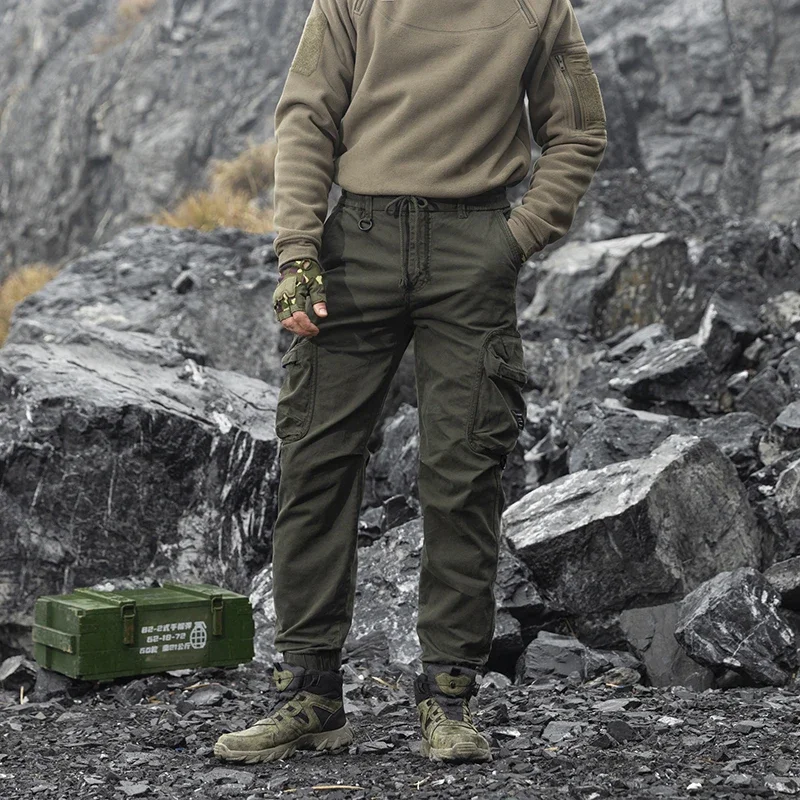 Men Fashion Casual Sports Pockets Cargo Pants Overalls Safari Style Trousers Elastic Waist Pure Cotton Casual Work Pants 8555 view 3