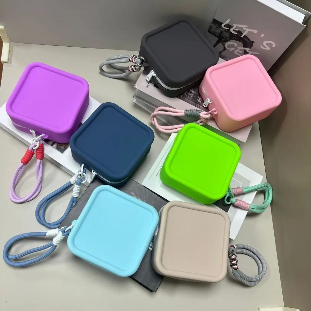 

Morandi Color Silicone Cosmetic Bag Square Coin Purse Multifunction Storage Bag Solid Color Makeup Brush Holder Small Item Bag
