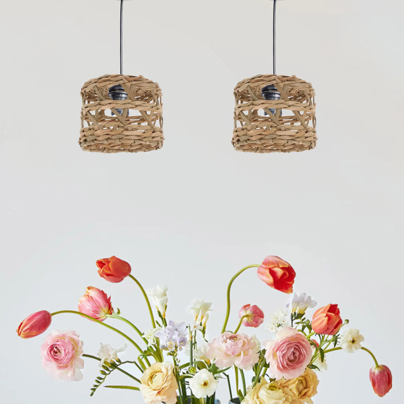 Straw Woven Lampshade Rustic Farmhouse Hanging Light Cover Ceiling Lamp Shade Replacement Indoor Light Decor Lamp Accessory