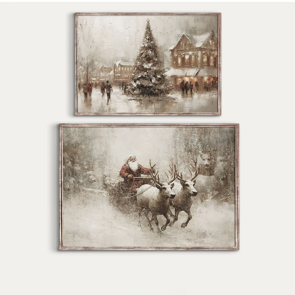خمر عيد الميلاد طباعة قماش اللوحة عطلة ثلجي الشتاء معرض ديكور الرجعية جدار الفن للطباعة المشارك زينة عيد الميلاد هدية