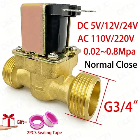 Vanne solénoïde en laiton normalement fermée G3/4 " AC 110/220V DC 5/12/24V pour le contrôle de l'eau, électrovanne magnétique