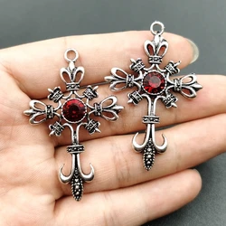 5pcs Gothic Punk Cross Crystal Pendant Antique Silver DIY Jewelry Making Ornament Accessories