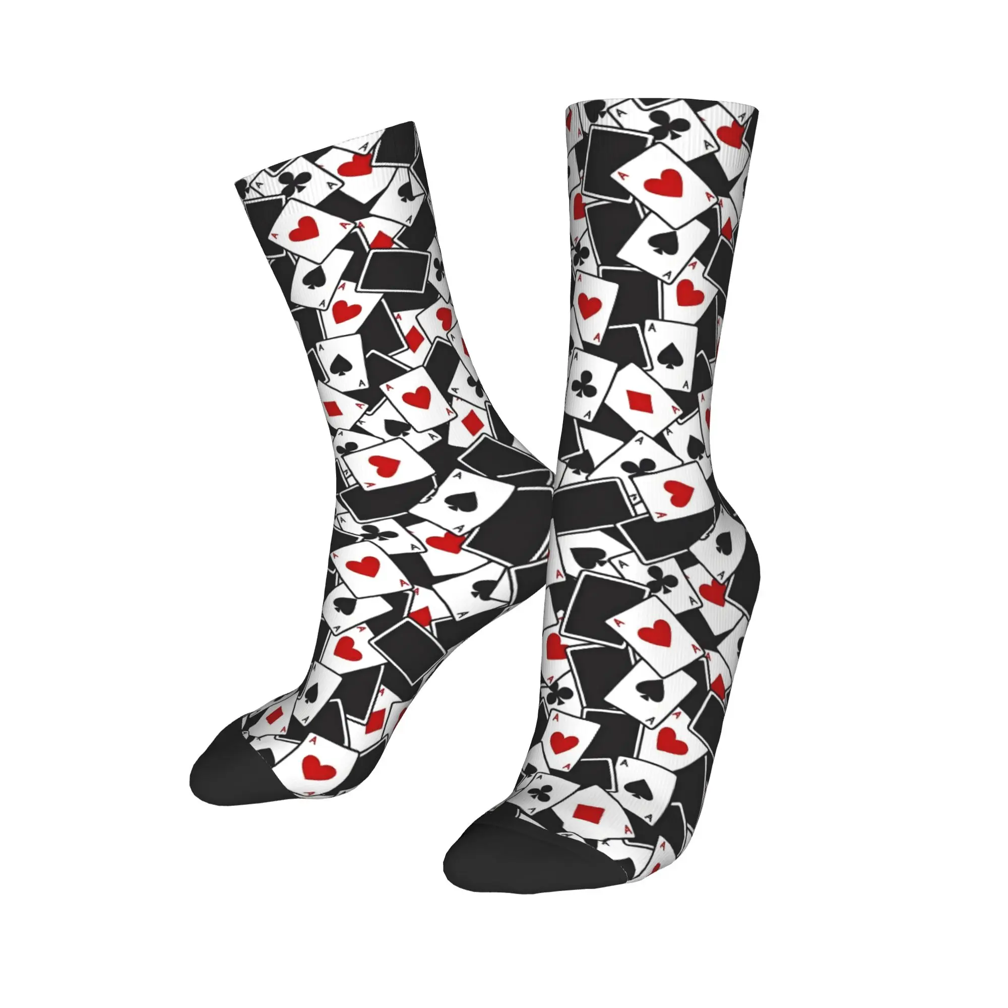 Novelty Men's Poker Playing Card Symbols  Dress Socks Unisex Breathbale Warm 3D Printed Heart Spade Diamond Club  Crew Socks