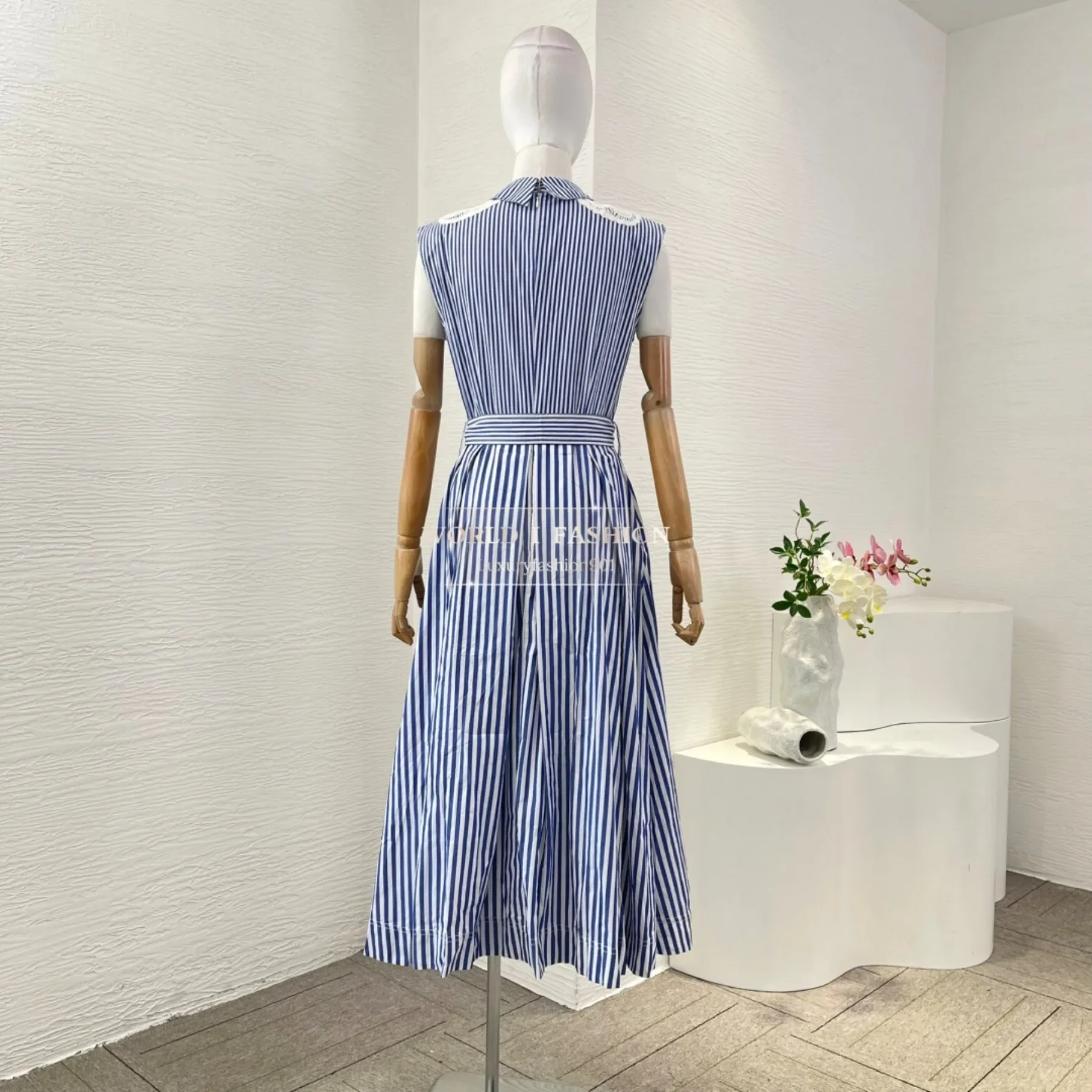 

Cotton Blue Stripes Sleeveless Womens Dresses