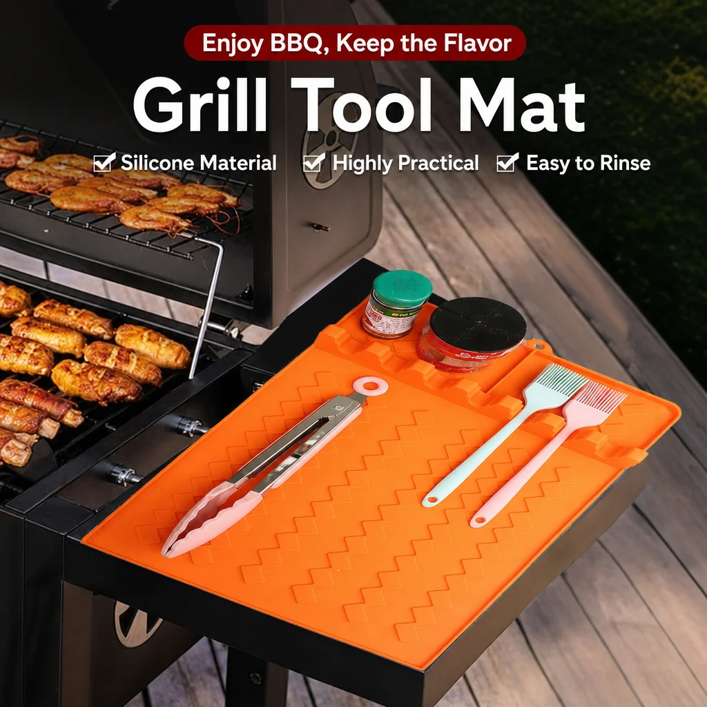 Super Kitchen Baking Mat - シリコン製BBQグリルサイドバーナーマット、調理器具置き台、耐熱カウンタートップドリップトレイ、屋外グリルツールアクセサリー