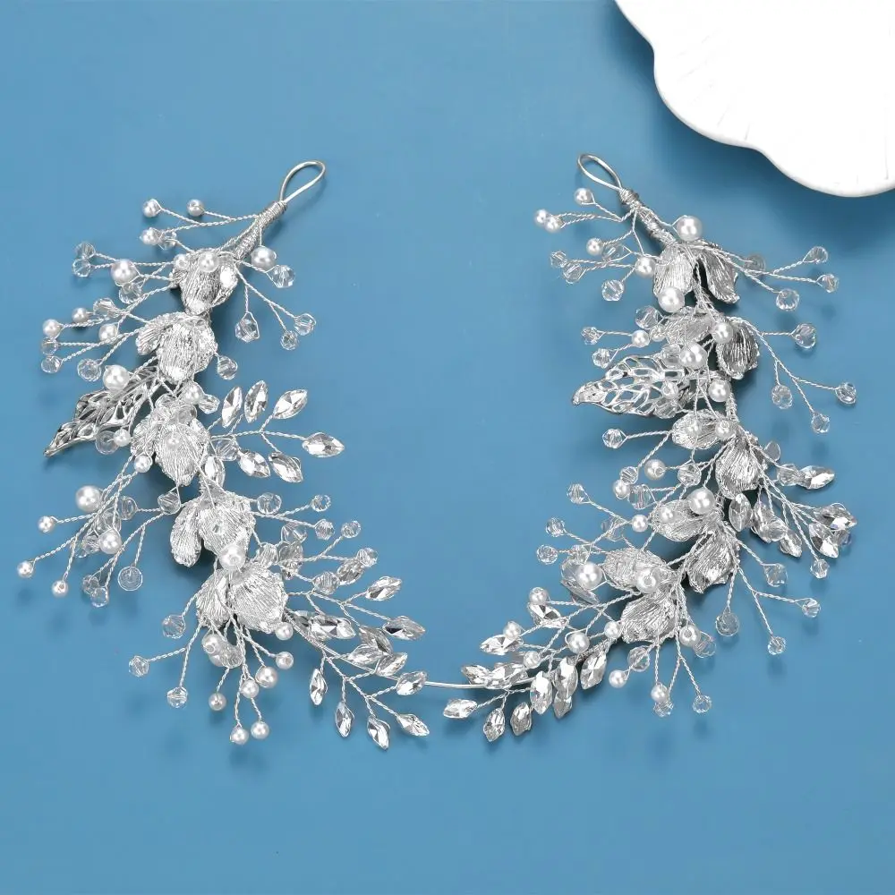 Pearl Crystal Headband Floral Jewelry Rhinestone Wedding Headpieces Gold Alloy Leaf Design Bridal Headpiece Women Bridal