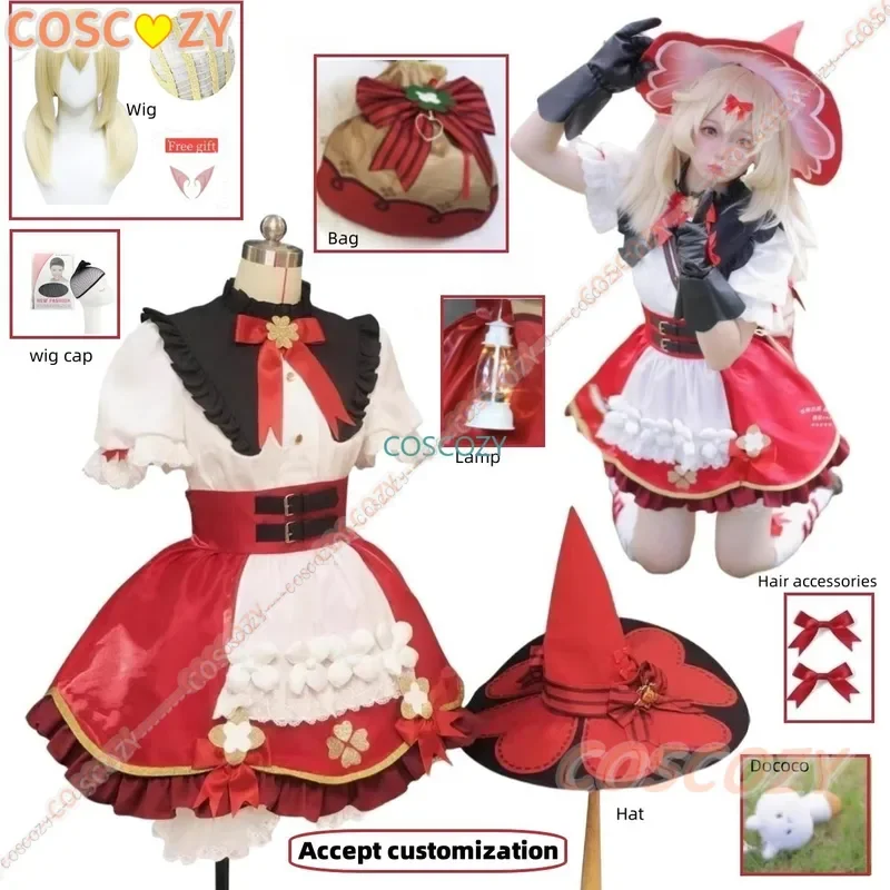 Cosplay de Genshin Impact para mulheres e meninas, 5 estrelas Klee Blossoming Starlight, vestido de bruxa de pele Lolita com chapéu, cosplay feminino de Halloween, novo