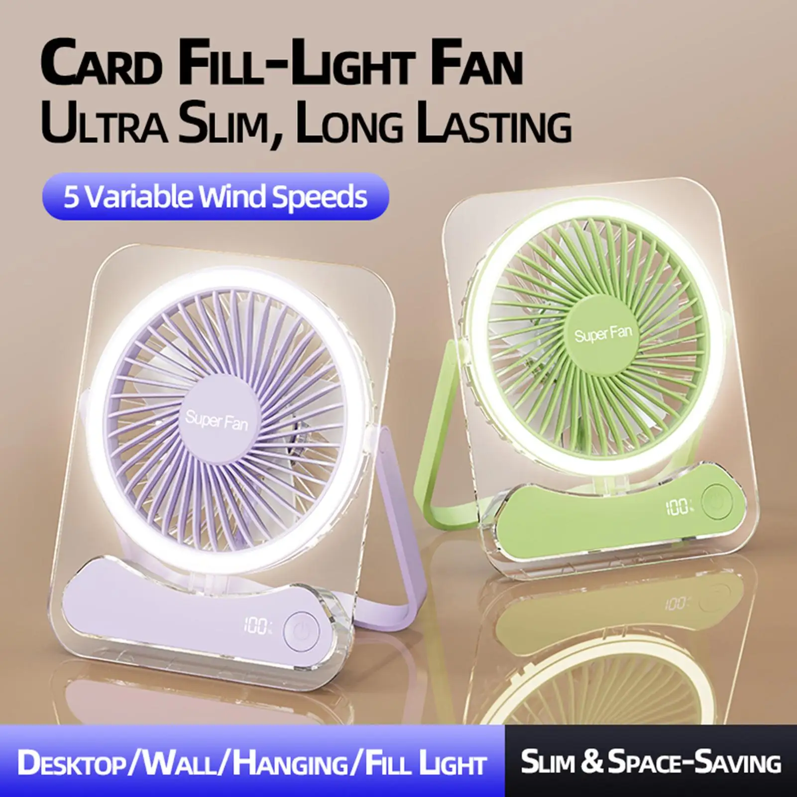 Camping Fan 5 Speed Foldable LED Lights Long Lasting Device Portable Fan USB Rechargeable For Home Office Bedroom Travel Camping