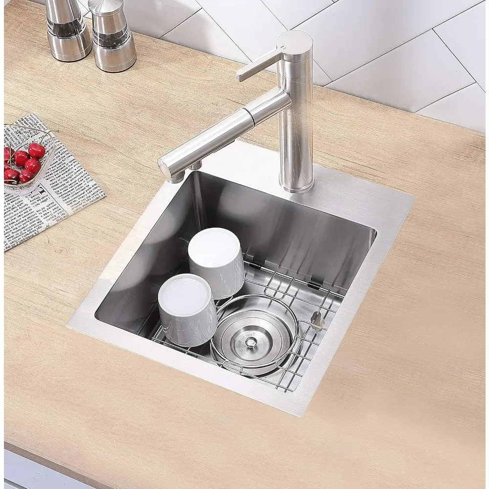 Imagem -06 - Topmount Pequena Pia de Cozinha Artesanal Gota Bar Wet Sink Escovado Níquel Prep rv 13x15 Aço Inoxidável