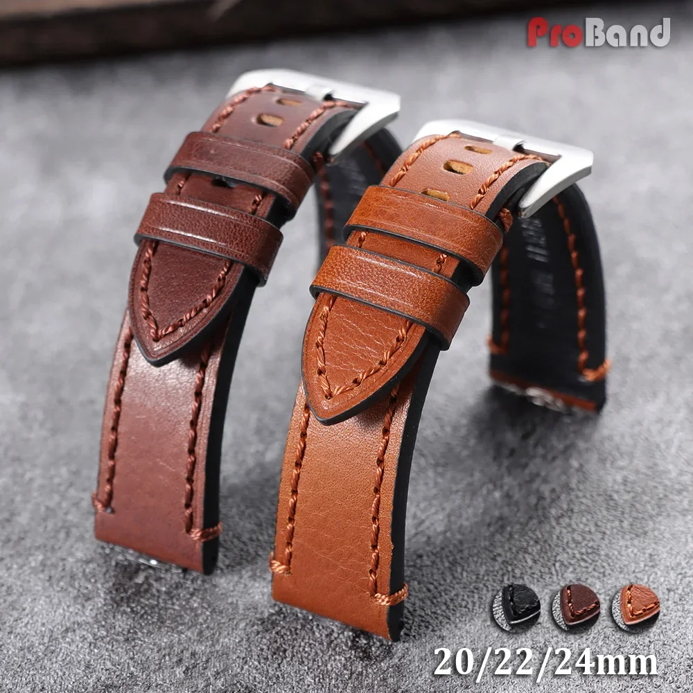 Oil Black Brown Watch Band 20mm 22mm 24mm Watchband Leather Watch Strap Universal Men Women Bracelets for Smartwatch Accessories