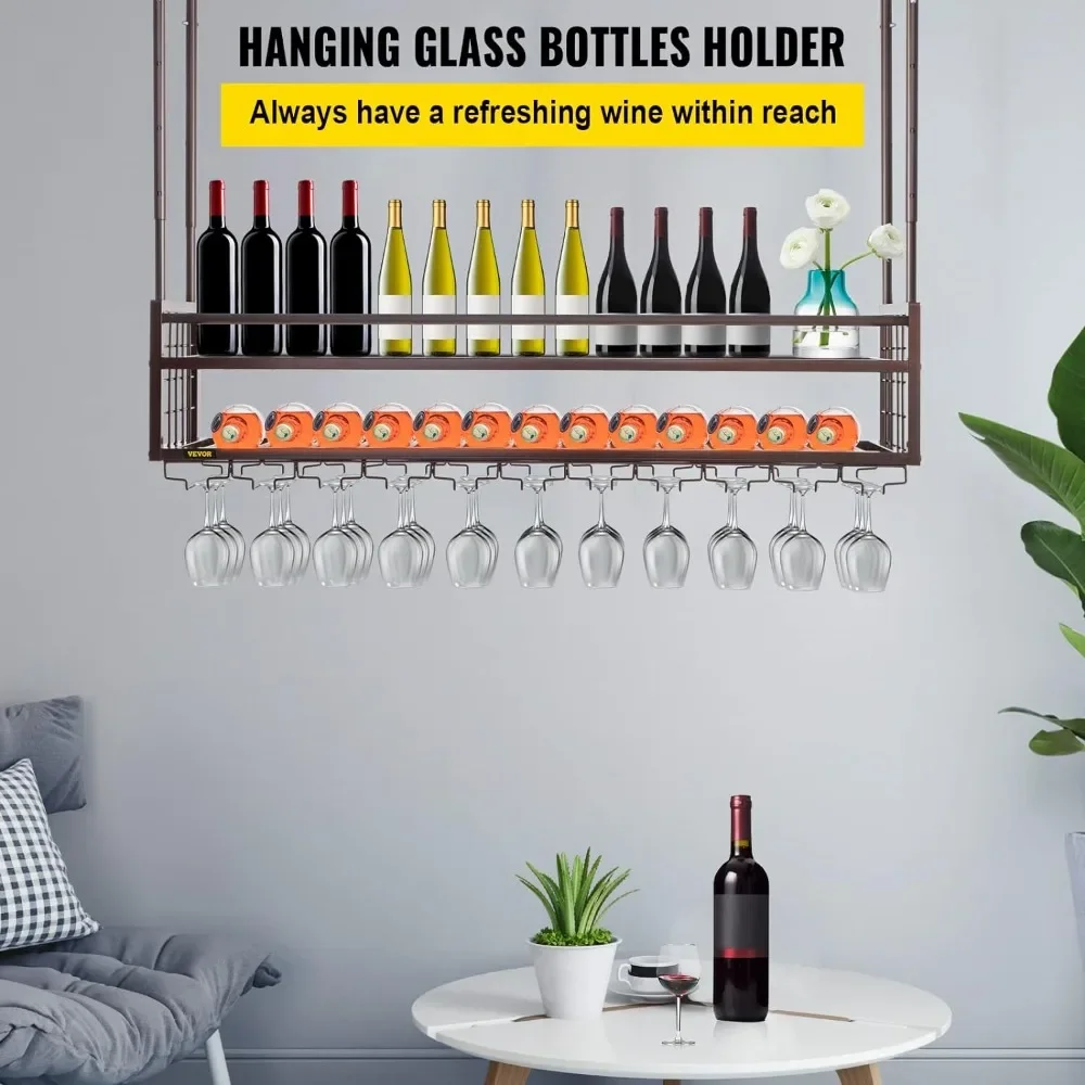 18.9-35.8 Inch Height Adjustable Hanging Wine Rack Cabinet Home and Kitchen Barware Dining  Freight free