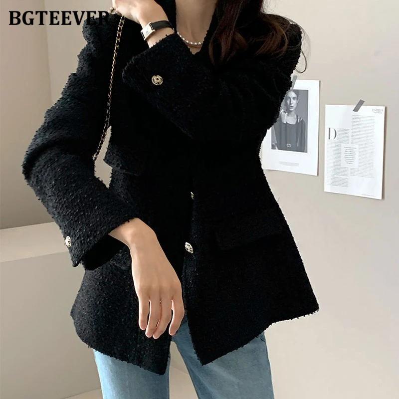 BGTEEVER Frühling Mode Kerb Kragen Damen Woolen Blazer Jacken Elegante Langarm einreiher Weiblichen Anzug Mäntel
