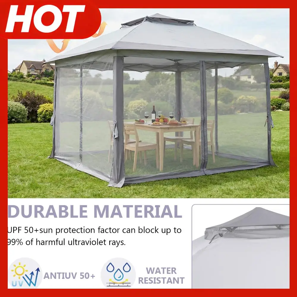 

Тент-шатер 3х3 м с двойной крышей, металлическим каркасом, колышками и москитными сетками с экраном для уединения для террас, дворов и вечеринок на патио