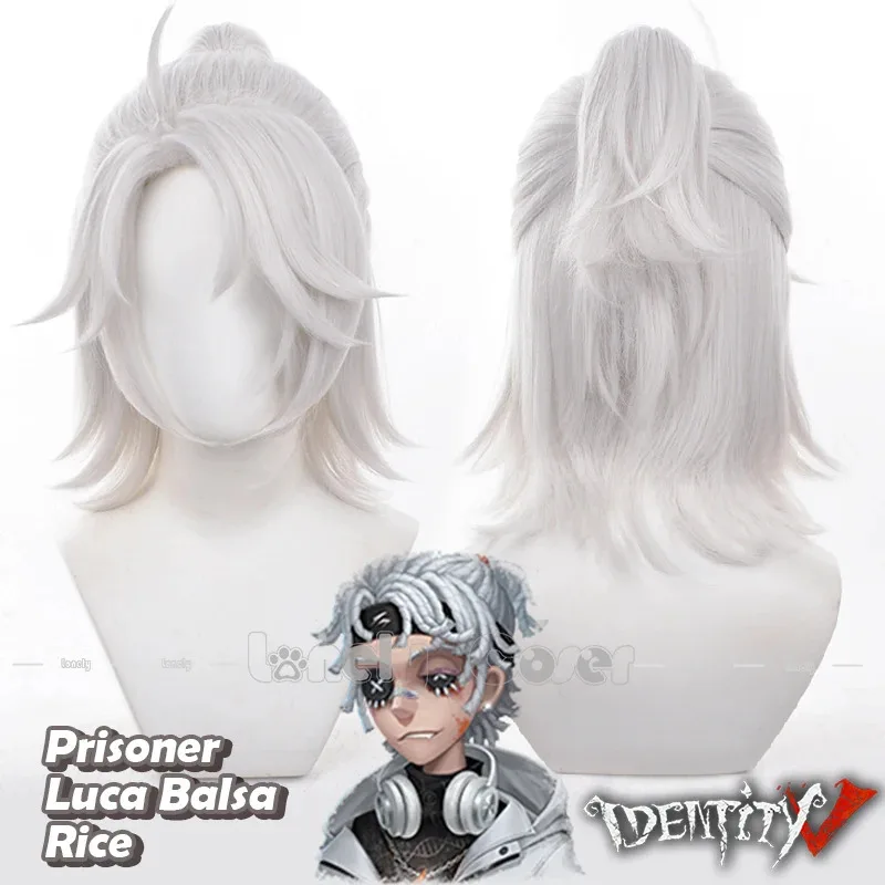 2025 22 لعبة الهوية الخامس سجين لوكا البلسا الأرز تأثيري حلي الفضة والأبيض الملابس عقال شعر مستعار مجموعة كاملة هالوين