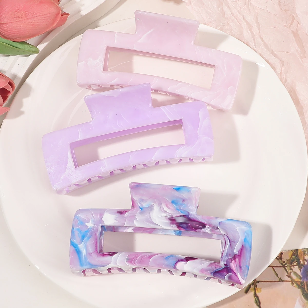 

3 Pcs Purple Marbling Hair Claw Clips for Thick Hair,Large No-slip Styling Hair Accessories for Women Girls