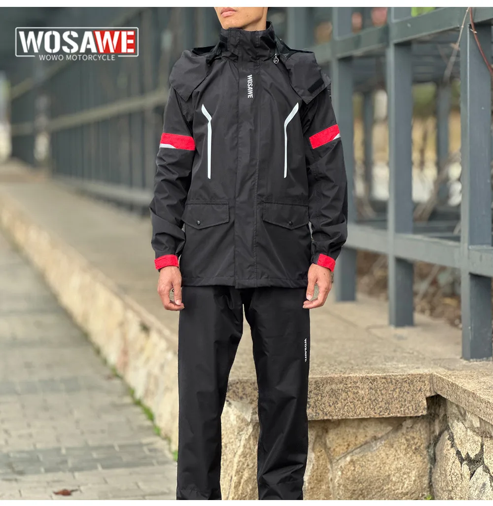 WOSAWE Reflective Motorcycle Raincoat Unisex ​Raincoat Waterproof Motocross Suit Waterproof Motorcycle Jacket Hiking Coat 2023