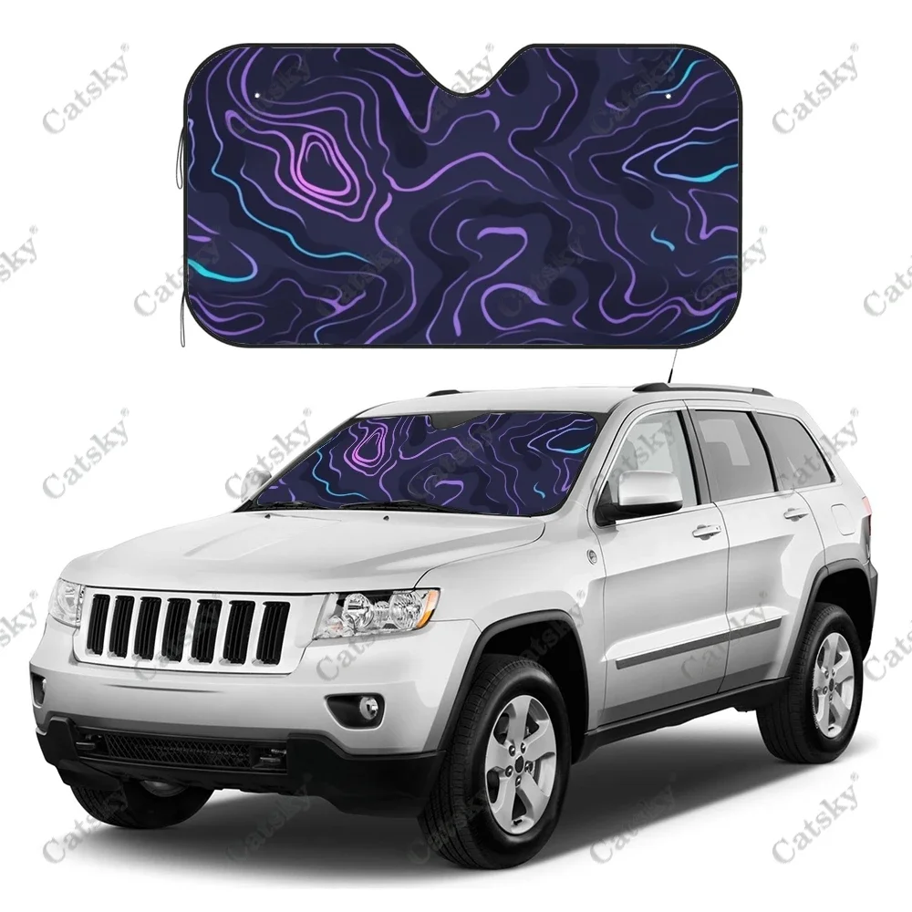 Topographic Pattern Car Windshield Sunshade, Auto Accessories Front Car Windshield Sun Shade Blocks Uv Rays Sun Visor Protector