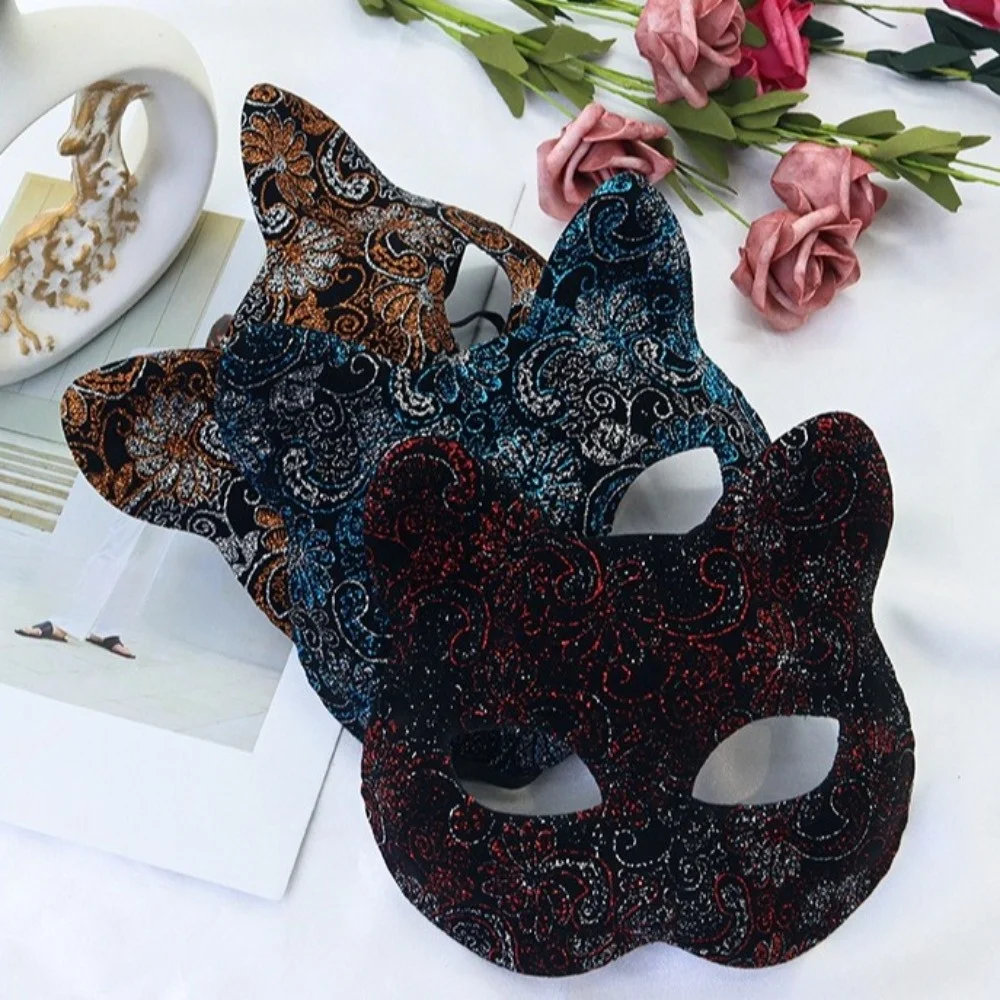 أقنعة وجه قطة بلاستيكية مضحكة على شكل زهرة حيوانية للهالوين قناع تنكر أسود لامع قناع نصف وجه للفتيات
