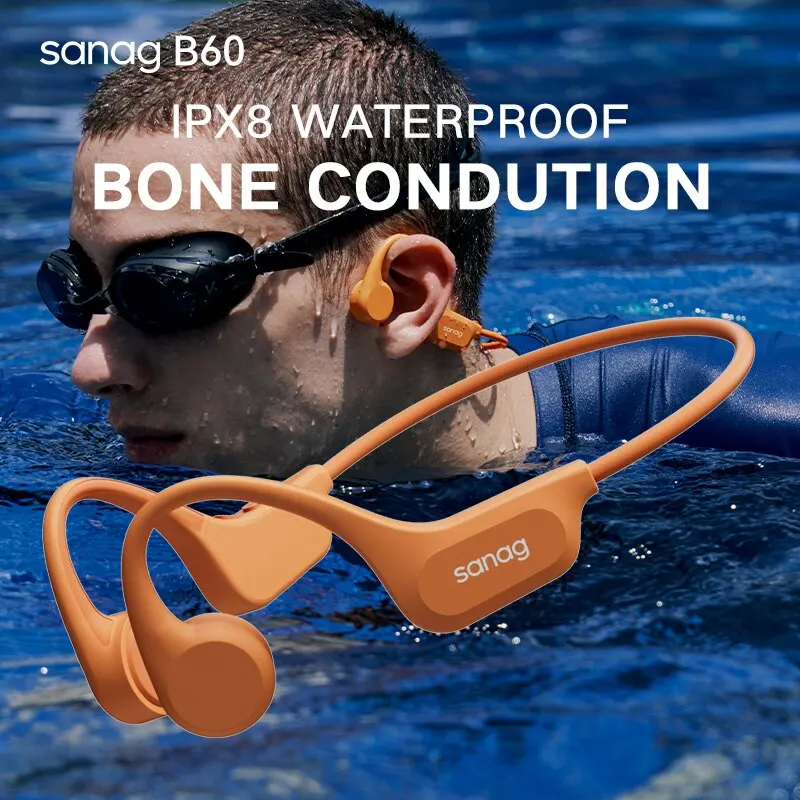 Sanag B60 Pro Bone Conduction Earphone IPX8 Wireless Open Headset Bluetooth 5.3 Swimming Bluetooth Headphones 64GB MP3 Earbuds