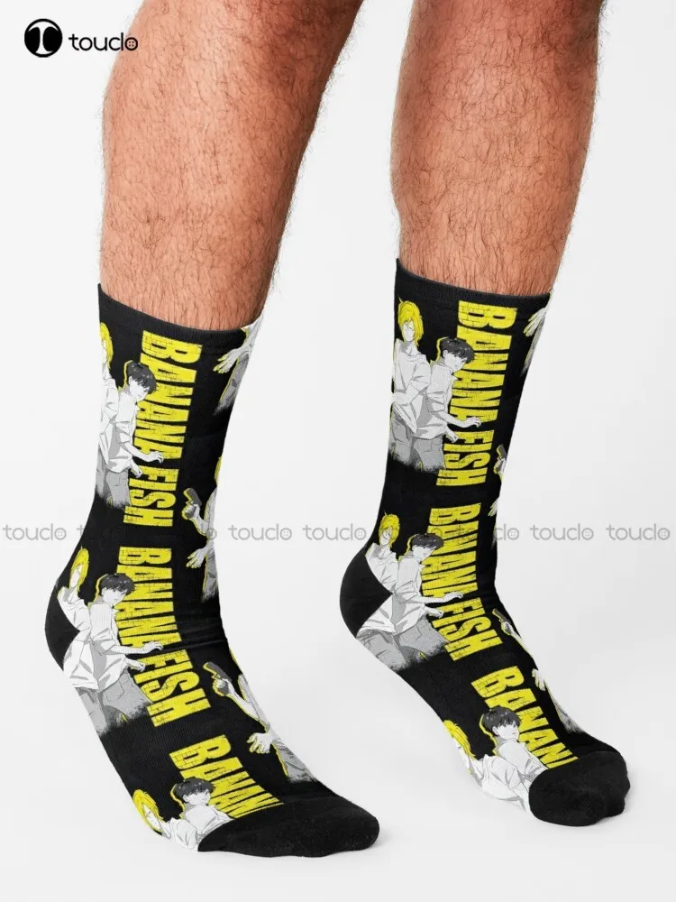 Banana Fish Kiss Yaoi Ash Eiji Ash Eiji Banana Fish Ash Yellow Black Art Anime Socks Football Socks Christmas New Year Gift Art