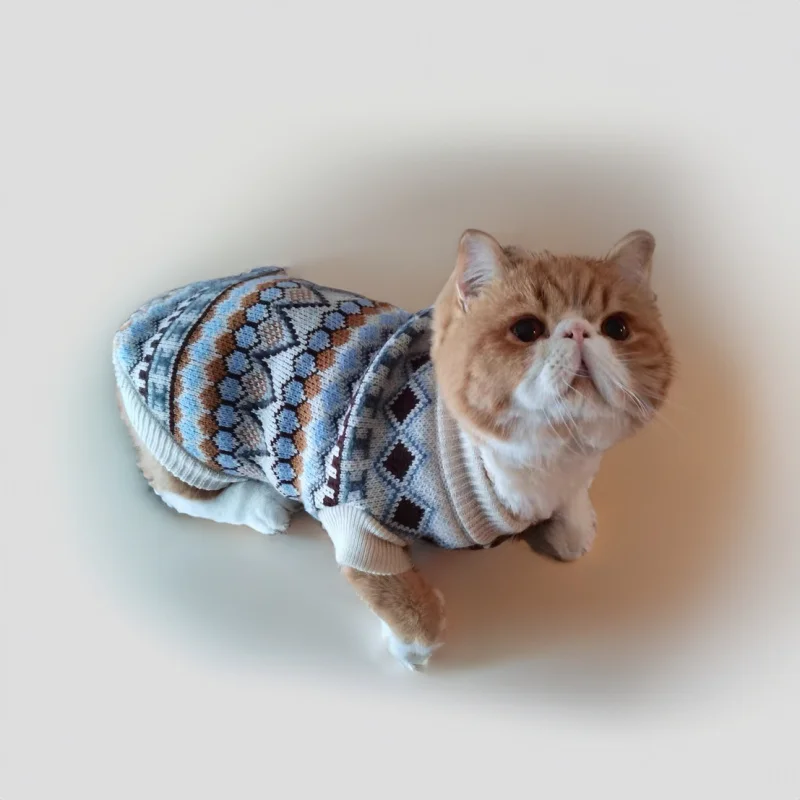 Autumn and winter retro British style diamond grid pet dog sweater winter warmth ins cute cat clothes winter clothes