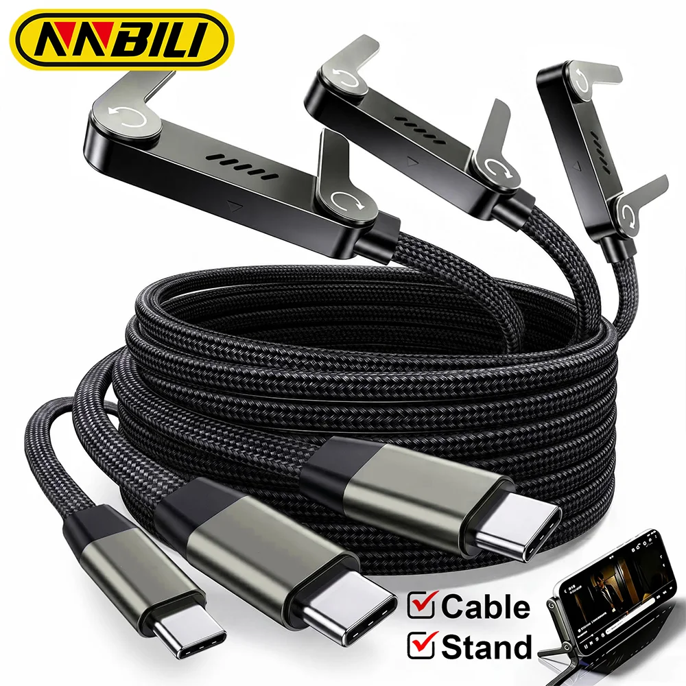 NNBILI 3pcs 240W Type-C To USB C Cable Elbow Fast Charging Data Cable Foldable Stand Phone Holder For iPhone 17 Samsung Charger