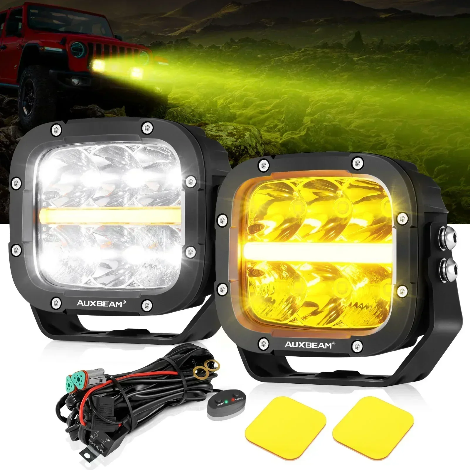 

AUXBEAM 5 inch LED Driving Lights 132W Spot Flood Combo Work Spotlights Pod Offroad LED POD Lamp DRL with DT Plug Wiring Harness