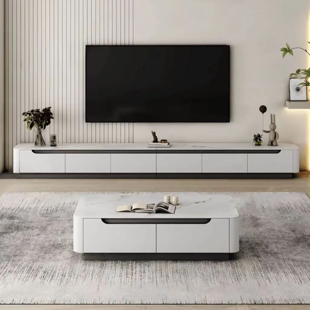 Solid Wood Minimalist Light Luxury Rock Slab Coffee Table TV Cabinet Combination Floor Modern Simple Living Room Italian Paint