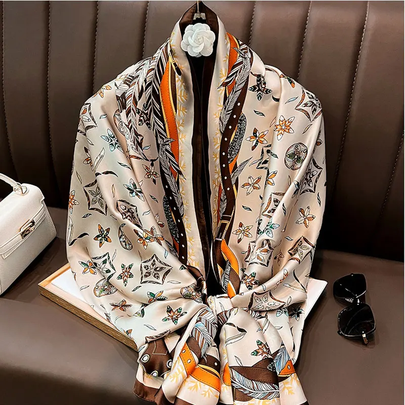 Floral Cotton Linen Long Large Scarf Shawl Beach Cover Up