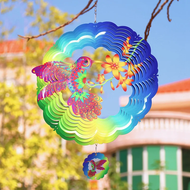 กระดิ่งลมหมุนได้แบบ3D สำหรับตกแต่งสวนพร้อมจี้รูปนกสีส้มสำหรับตกแต่งสวน