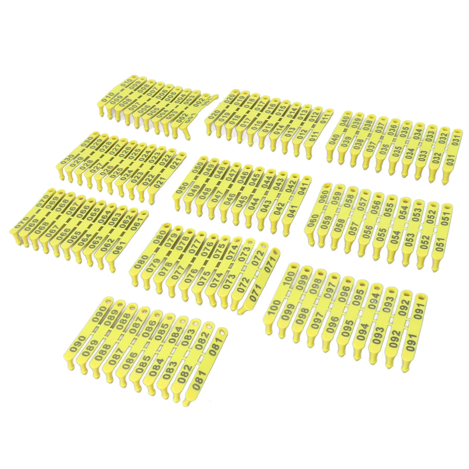 100Pcs 001 to 100 Number Plastic Livestock Tag Integrated Colorfast Livestock Ear Tags for Cattle Cows Sheep Pig Goats