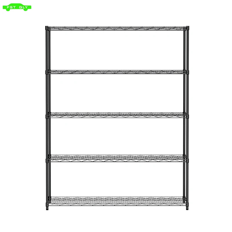 5 tiers of heavy-duty adjustable shelving and racking with a 300 lb. weight capacity per wire shelf for warehouses, supermarkets