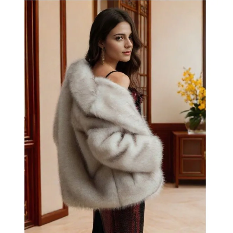 Women's Clothing Fur Coats Faux Fox Fur Overcoats Winter Casual Warm Windbreakers Parties Style Fluffy Shawls Jackets Women