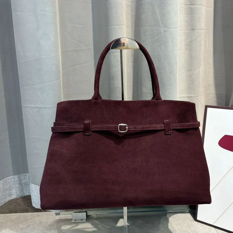 Suede Tote Bag Burgundy Classic Design Simple Casual Large Capacity Fashion Women Handbag Travel Shopping Bag Ladies