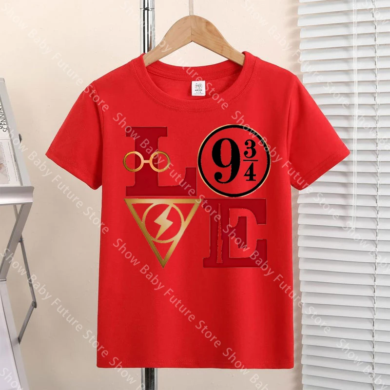 

Summer Cotton T Shirt for Boys Girls New Cartoon Harrys Potters Short Sleeves Round Neck Tops Clothes Anime Kawaii Cute Clothes