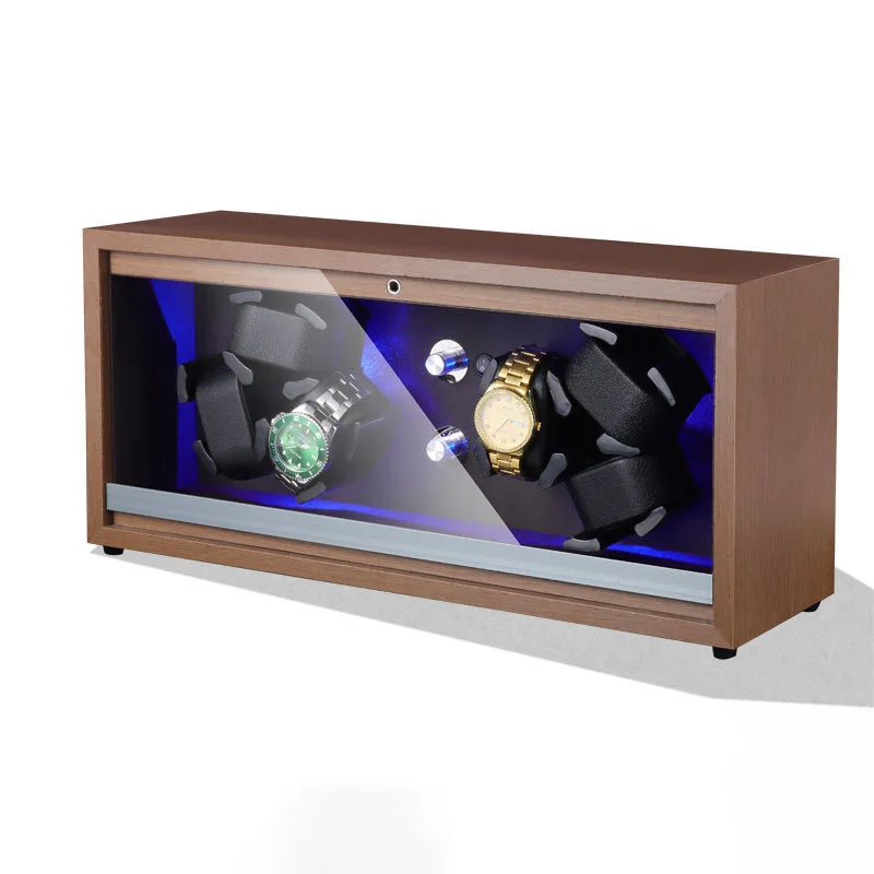 Automatic Watch Winder Silent Antimagnetic Watches Winders Black Walnut Luxury Transparent Acrylic Watch Winder LED Lamp Gift