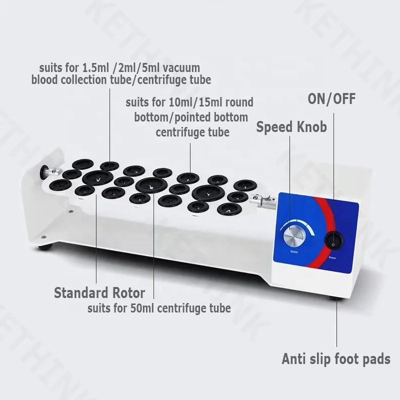 Laboratory Rotator & Voertexer KT-TR-80 1.5ml-50ml Long Axis/ Vertical test Tube Rotator Shaker Mixer