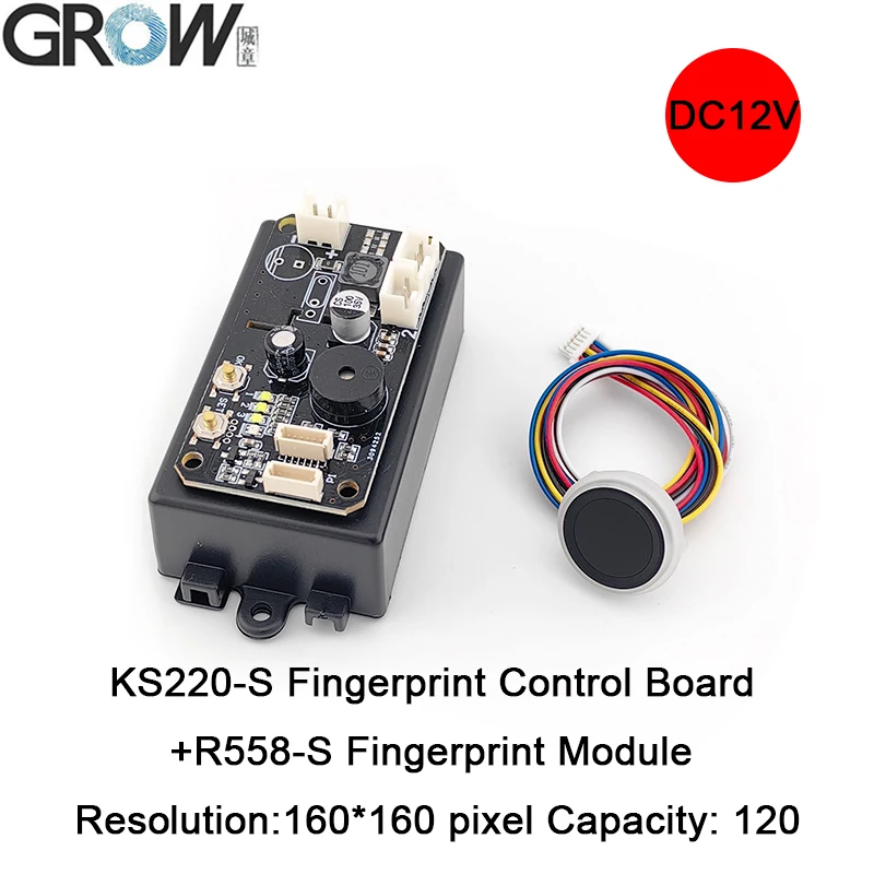

GROW DC12V Two Relays Fingerprint Access Control Board KS220-S+R558-S With Self-locking/Ignition/Jog Mode With Admin/User