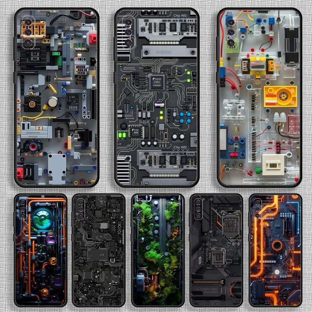 삼성 S23,23,22,30,21,10,9,Note20 Ultra,Lite,Ultra,5G,Plus,FE,블랙 소프트 케이스용 회로 기판 전화 케이스