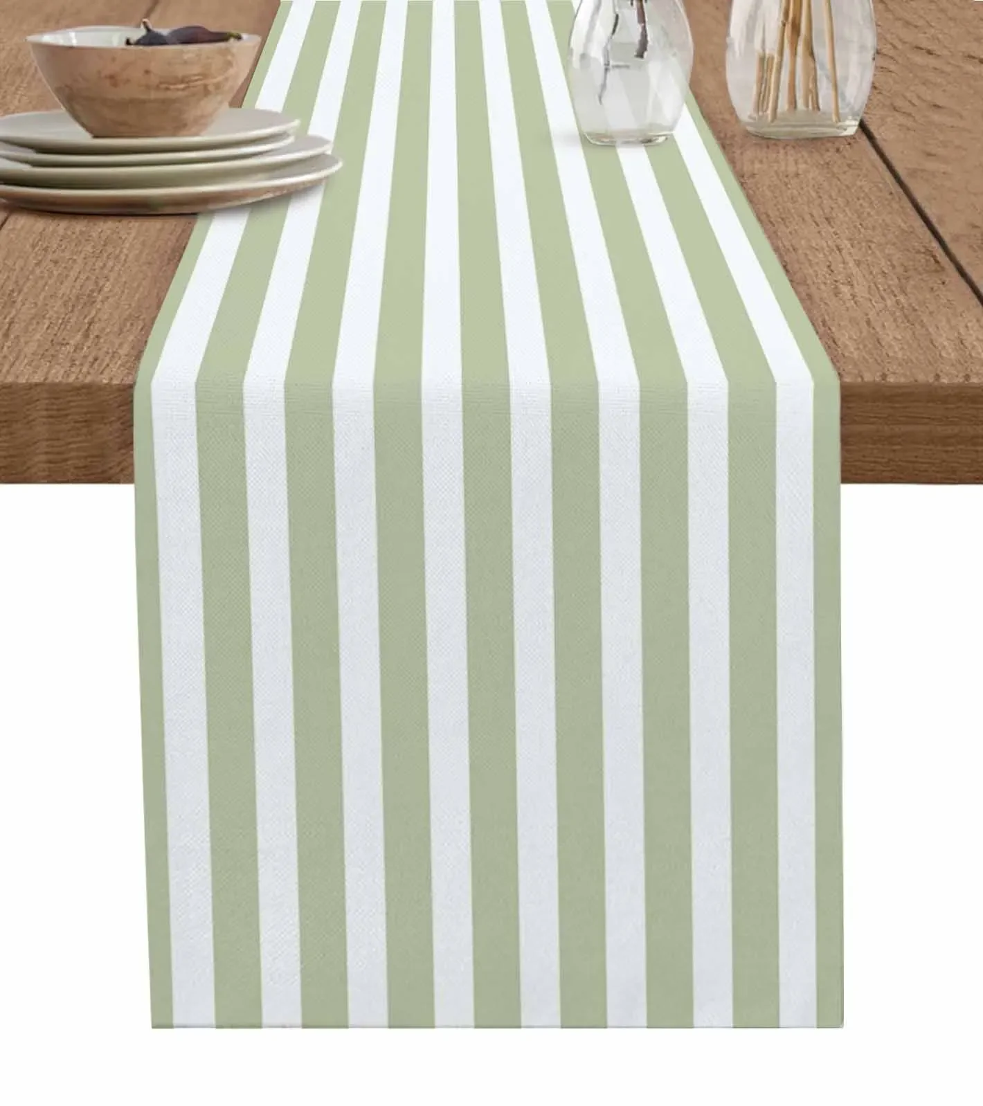 Striped Sage Green Table Runner Home Wedding Table Mat Centerpieces Decoration Dining Long Tablecloth